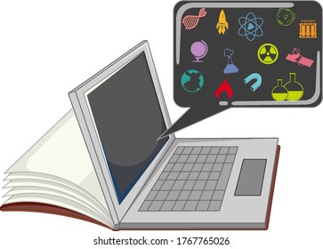 Laptop with education icon isolated illustration