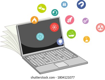 Laptop with education icon isolated illustration