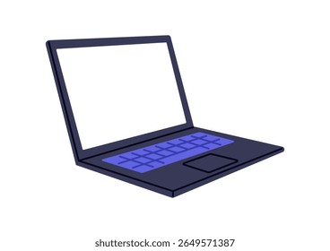 Laptop, electronic device, portable computer pc, smart electronic device for work, laptop for video, music clip and cozy leisure, working at computer at office or home flat vector illustration.
