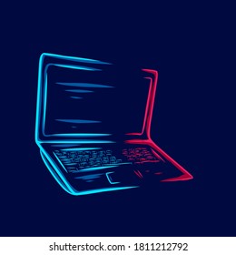 laptop electronic portable computer notebook line pop art potrait logo colorful design with dark background. Abstract vector illustration.