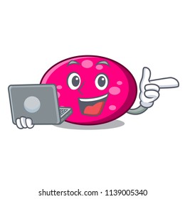 With laptop ellipse character cartoon style