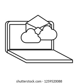 laptop email cloud computing on white background