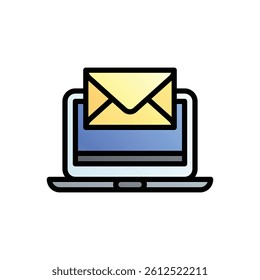 Laptop with email. Editable vector icon, coloured with outlined stroke.