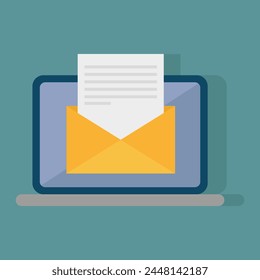 Laptop with email envelope and letter. Digital communication concept. Vector illustration. EPS 10.