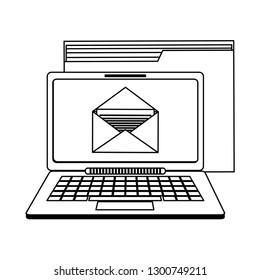 laptop email and folder black and white