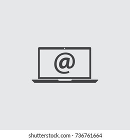 Laptop with email icon in a flat design in black color. Vector illustration eps10