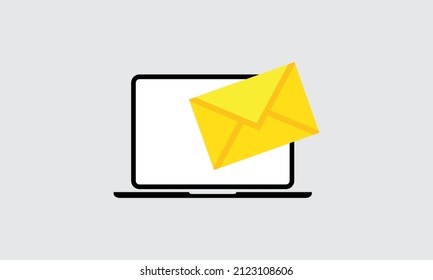 Laptop email icon, Marketing web element design, digital communication, vector concept computer screen illustration