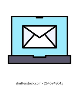 Laptop Email Inbox Message Vector Icon Set - Digital, Communication, Online, Technology, Business, Outline, Flat, Editable Line Weight