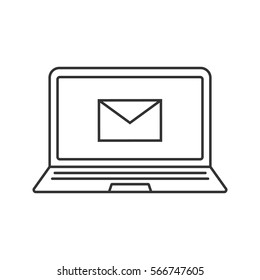 Laptop email linear icon. Thin line illustration. Notebook with letter contour symbol. Vector isolated outline drawing