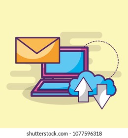 laptop email message cloud storage upload and download