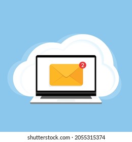 Laptop with email notification on screen