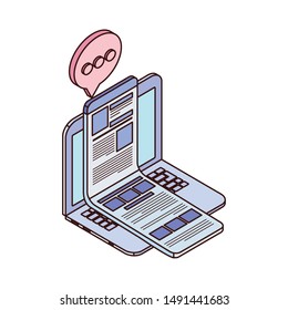 laptop with email notifications on white background
