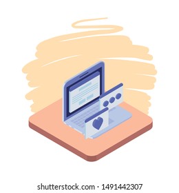 laptop with email notifications on white background