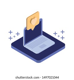 laptop with email notifications on white background