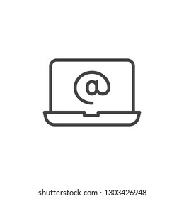 Laptop email screen line icon. linear style sign for mobile concept and web design. Laptop screen e-mail outline vector icon. Symbol, logo illustration. Pixel perfect vector graphics
