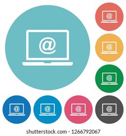 Laptop with email symbol flat white icons on round color backgrounds