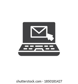 Laptop with email vector icon. filled flat sign for mobile concept and web design. Laptop mail message glyph icon. Symbol, logo illustration. Vector graphics