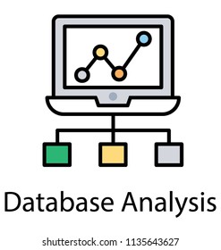 
Laptop embedded with graphical interpretation and connected to database, symbolising database analysis 
