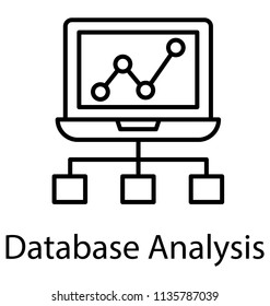 
Laptop embedded with graphical interpretation and connected to database, symbolising database analysis 
