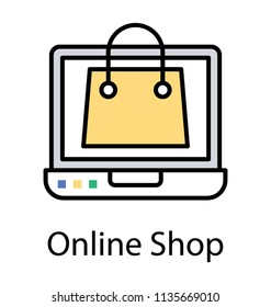 
Laptop embedded with shopping bag to concept online shop icon 
