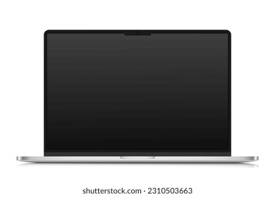 A laptop with an empty black screen on a white background. Realistic laptop layout with a dark silver case. Vector illustration.