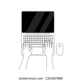 Laptop with empty space on white background, flat line art vector design.