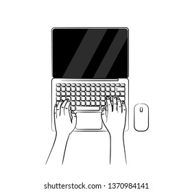 Laptop with empty space on white background, flat line art vector design.