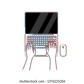 Laptop with empty space on white background, flat line art vector design.