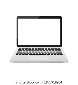 Laptop with empty white screen. Portable 3d realistic open computer device. Modern digital technology blank with copy space concept. Vector isolated on white