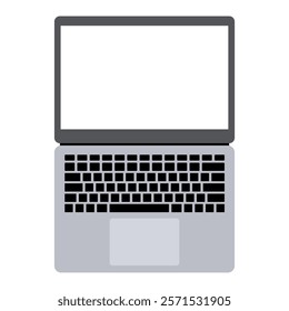 Laptop with empty white screen. Portable computer device. Modern digital technology with copy space for presentation. Template notebook. Vector illustration isolated	on white.