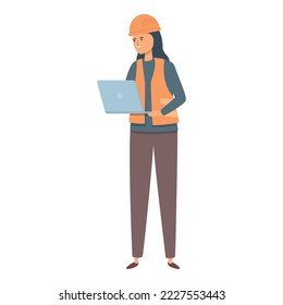 Laptop engineer icon cartoon vector. Helmet female. Work construction