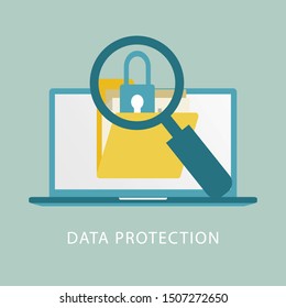 Laptop with envelop online email text under protection red shield lock. Data protection secure privacy information access icon concept.