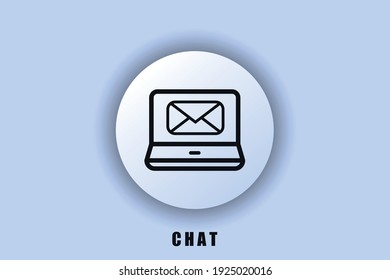 Portátil con sobre. Icono de conversación. Una computadora. Iconos de correo electrónico y mensajería. Icono de interfaz de usuario. Botón web blanco. Neomorfismo. EPS10 vectores
