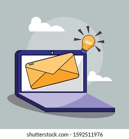 Laptop and envelope design, Digital technology communication social media internet web and screen theme Vector illustration