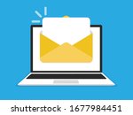 Laptop with envelope and document on screen. E-mail, email icon