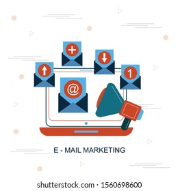 Laptop with envelope and document on screen. E-mail, email marketing, internet advertising concepts. Flat design vector illustration