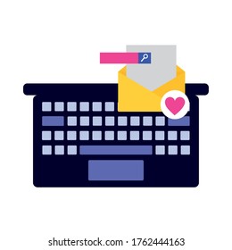 Laptop envelope with heart and search button design, Message email mail and letter theme Vector illustration