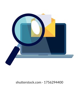 laptop with envelope and lupe design, Message email mail and letter theme Vector illustration