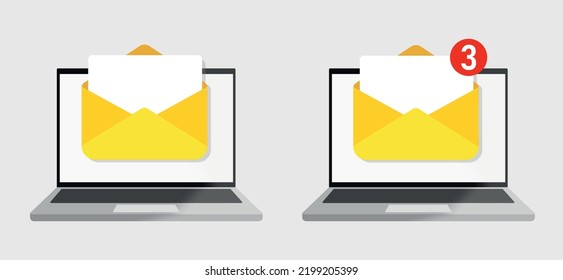 Laptop with envelope on computer screen. Email flat design vector illustration