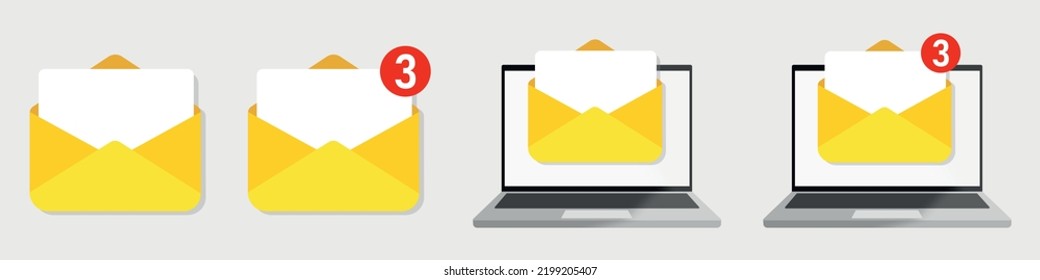 Laptop with envelope on computer screen. Email flat design vector illustration