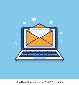 Laptop with envelope on screen. Email notification concept. Vector illustration.
