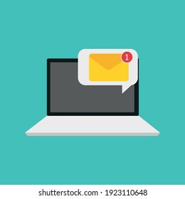 Laptop with envelope on screen. Vector illustration