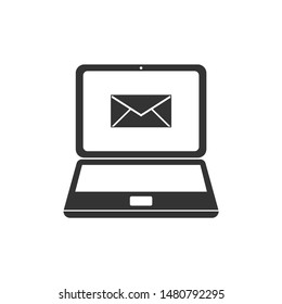 Laptop with envelope and open email on screen icon isolated. Email marketing, internet advertising concepts. Flat design. Vector Illustration