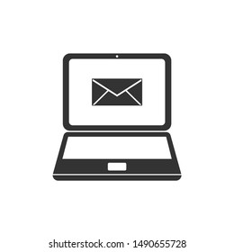 Laptop with envelope and open email on screen icon isolated. Email marketing, internet advertising concepts. Flat design. Vector Illustration