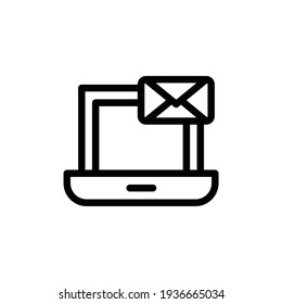 Laptop with envelope and open email on screen icon isolated on white background. Email marketing icon, internet advertising concepts.