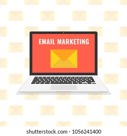 Laptop with envelope and read email on screen. Email marketing, internet advertising concepts. Vector illustration.
