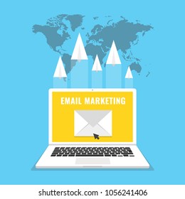 Laptop with envelope and read email on screen. Email marketing, internet advertising concepts. Vector illustration.