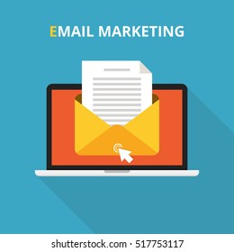 Laptop With Envelope And Read Email On Screen. Email Marketing, Internet Advertising Concepts. Flat Vector Illustration.