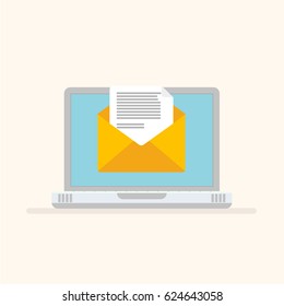 Laptop with envelope and read email on screen. Vector illustration in a flat style.