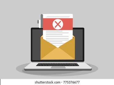 Laptop And Envelope With Rejected Letter. Email With Rejected Header, Subject Line.College Rejected Admission Or Employment, Recruitment Concepts. Modern Flat Design Vector Illustration